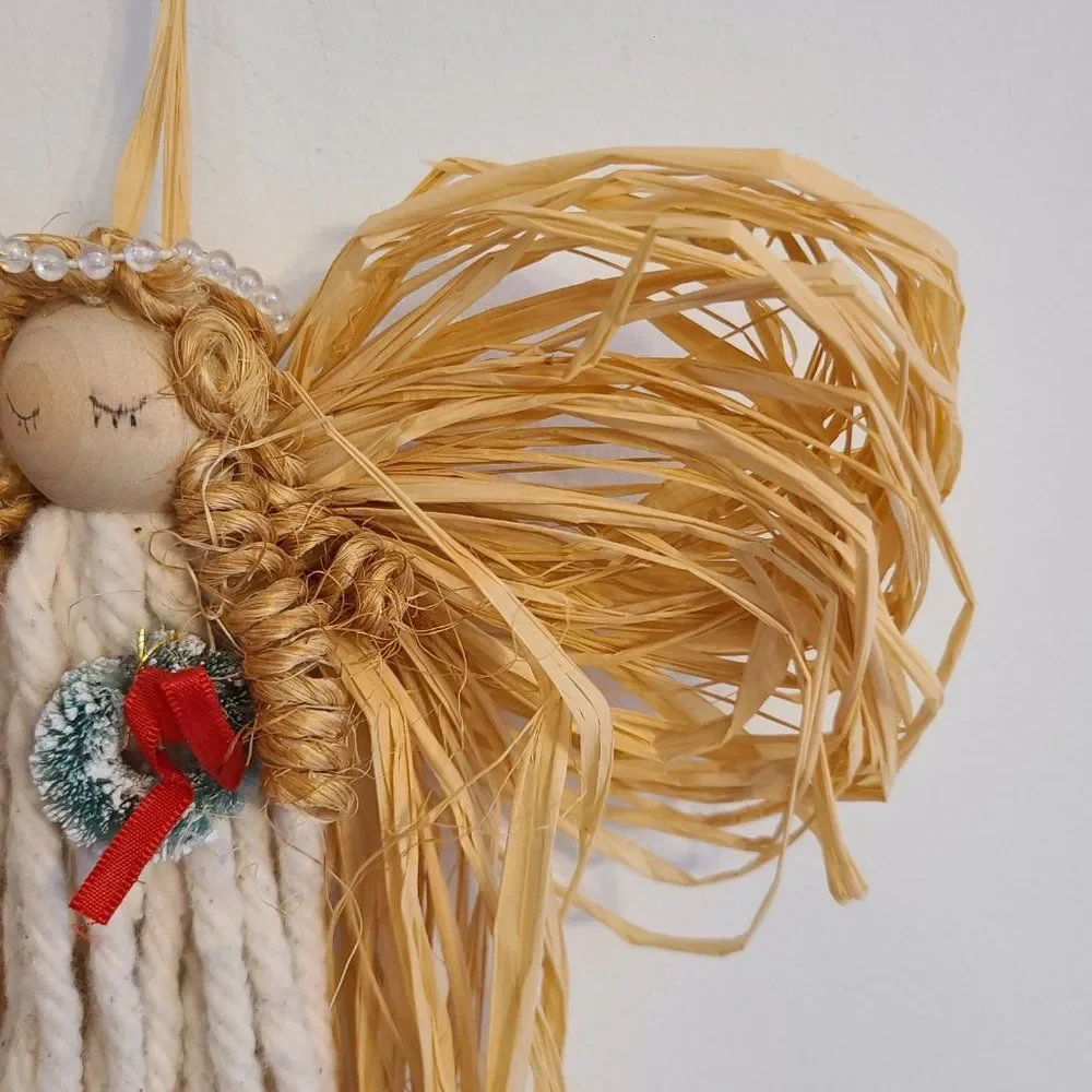 Vintage Handmade Mop Head Yarn Christmas Angel Christmas Holiday Wall Decoration
